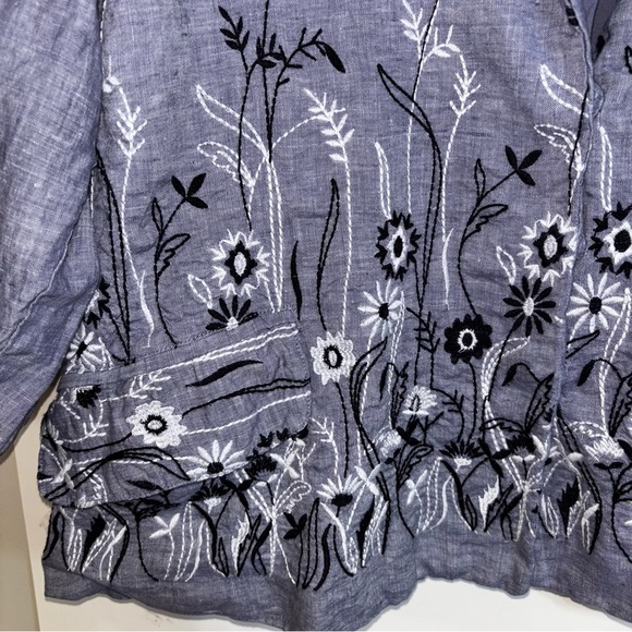 Coldwater Creek Blue Floral Embroidered Womens Jacket 3X Snaps Spring Boho Linen - Picture 3 of 10